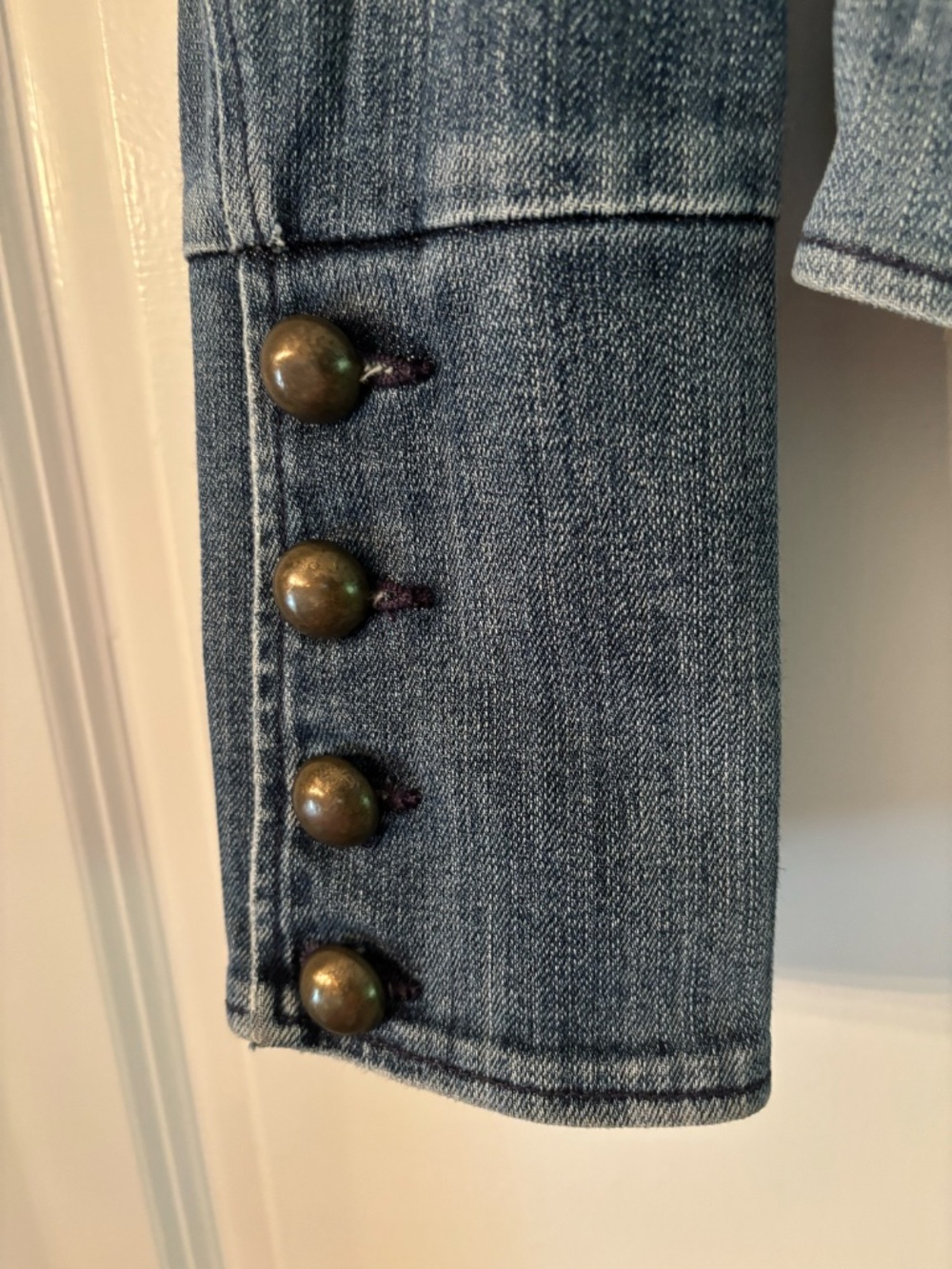 INC International Concepts Denim Jacket Brass Button Stretch Jean Jacket Size M - Picture 6 of 16